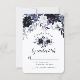Nocturne Floral Dusty Blue Wedding RSVP Réponse