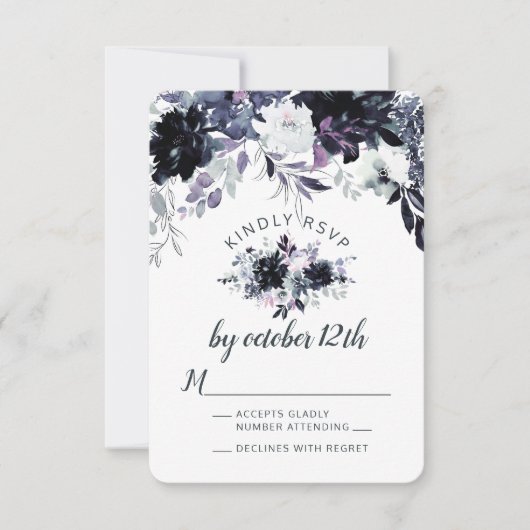 Nocturne Floral Dusty Blue Wedding RSVP Réponse (Devant)