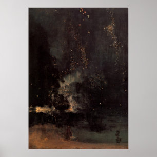 Nocturne in het zwart en gouden de afvallende Rock Poster