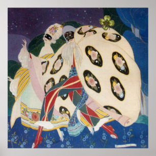 NOCTURNE MET MASKERS / Art Deco Venetiaans Maskera Poster