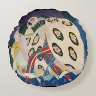 NOCTURNE MET MASKS/Art Deco Venetian Masquerade Rond Kussen