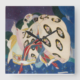 NOCTURNE MET MASKS/Art Deco Venetian Masquerade Vierkante Klok