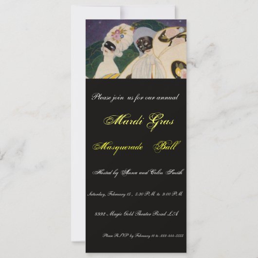NOCTURNE MET MASKS, MARDI GRAS MASQUERADE BALL KAART (Achterkant)