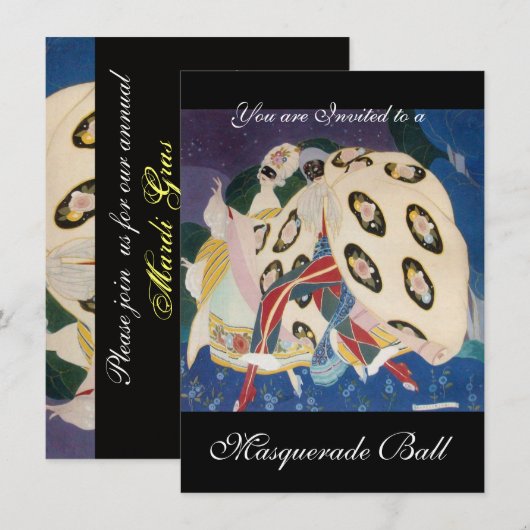 NOCTURNE MET MASKS, MARDI GRAS MASQUERADE BALL KAART (Voorkant / Achterkant)