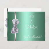 Nodig 40th Party Mint Silver Bow Fabulous uit Kaart (Voorkant / Achterkant)