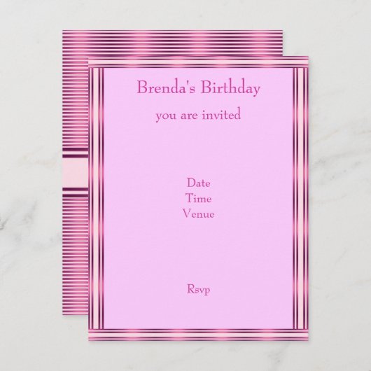 Nodig elegante roze streep horizontaal uit kaart (Voorkant / Achterkant)