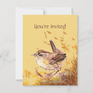 Nodig Waterverf Huis Wren Bird Verjaardagsfeest ui Kaart