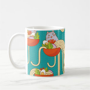Noedels Grappige Katten Turquoise Achtergrond Koffiemok