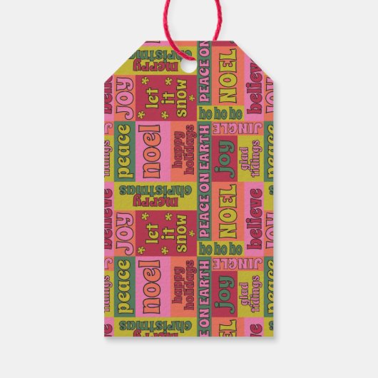 Noel 1970s Retro Lettering Roze en Limoen Kerst Cadeaulabel (Achterkant)