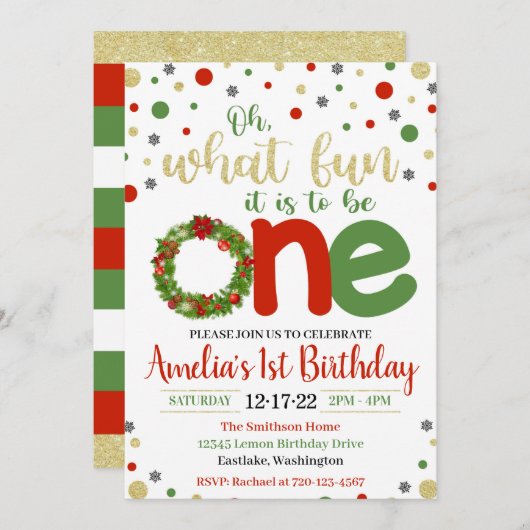 Noël 1er anniversaire Invitation (Devant / Derrière)