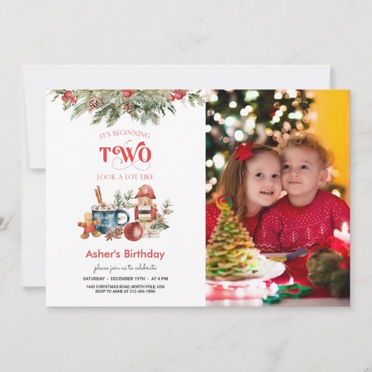 Noël 2 Anniversaire Photo Invitation (Devant)