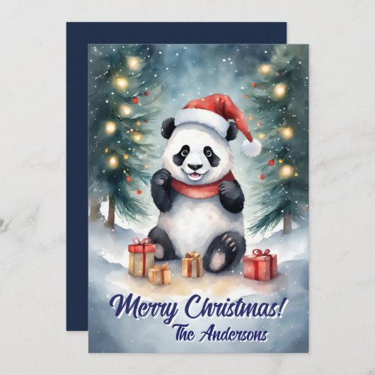 Noël 3 panda, Joyeuses fêtes, Carte de Noël (Devant / Derrière)