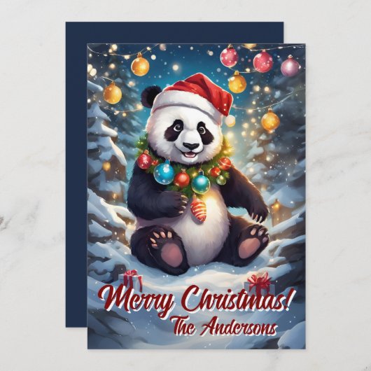 Noël 8 panda, Joyeuses fêtes, carte de Noël (Devant / Derrière)