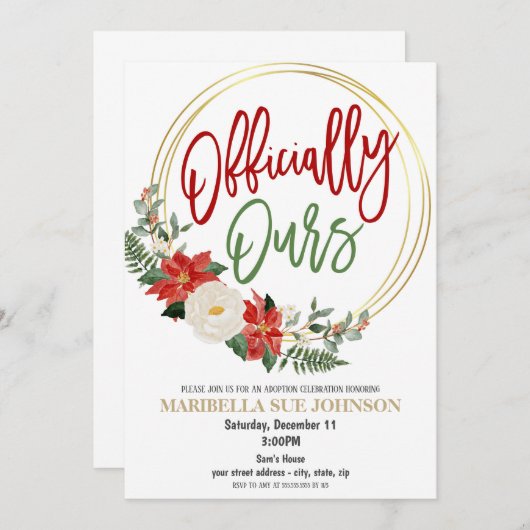 Noël Adoption Fête Invitation (Devant / Derrière)