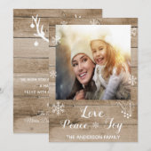 Noël amour paix joie bois rustique carte photo (Devant / Derrière)