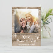 Noël amour paix joie bois rustique carte photo (Debout devant)