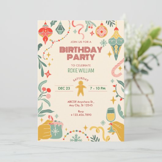 Noël anniversaire ornements Invitation (Debout devant)