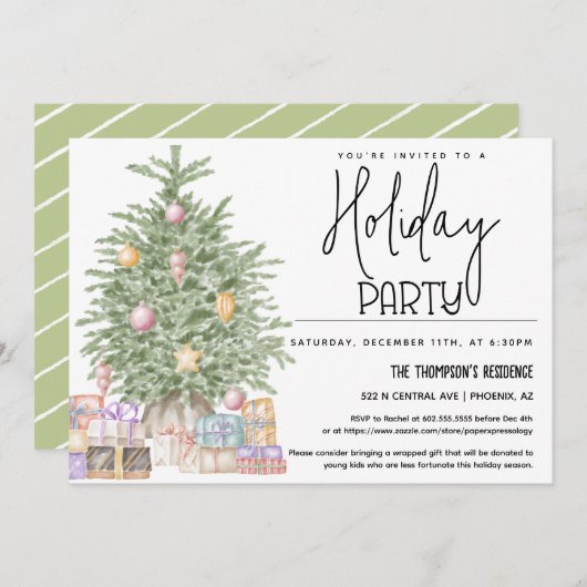 Noël Arbre Fête Invitation avec Cadeaux (Devant / Derrière)