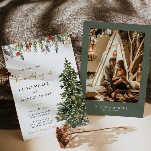 Noël Arbre Lumières Mariage d'hiver Invitation