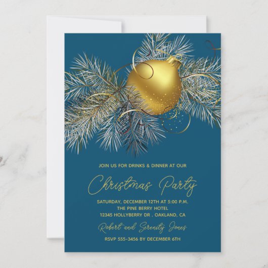Noël Arbre Ornament Invitation bleu (Devant)