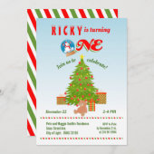 Noël Arbre première fête d'anniversaire Invitation (Devant / Derrière)