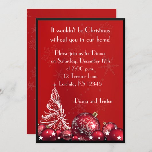 Noël Arbre Rouge Dîner de fête Invitation (Devant / Derrière)