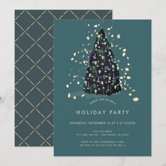 Noël Arbre Turquoise Fête Invitation (Devant / Derrière)