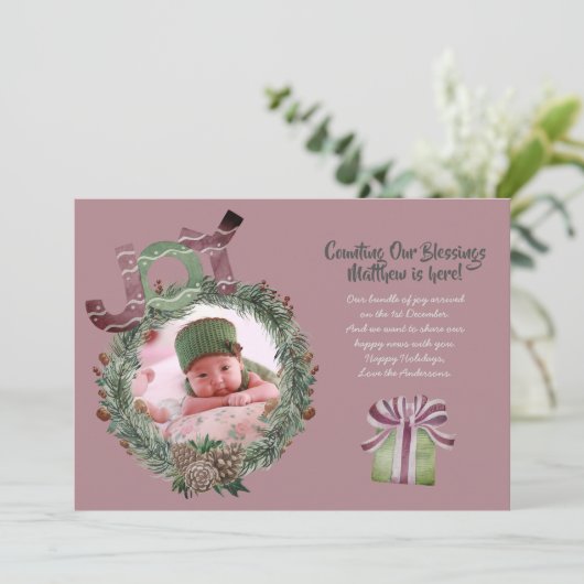 Noël Baby Faire-part de naissance Mauve (Debout devant)