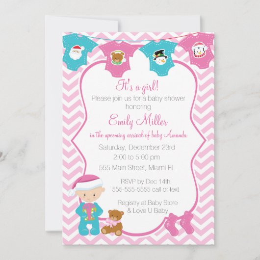 Noël Baby Girl Shower Invitation (Devant)
