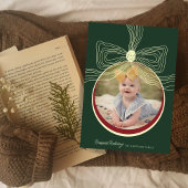 Noël Bauble & Bow Green Red Carte photo