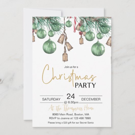 Noël Baubles Dîner Fête Invitation (Devant)