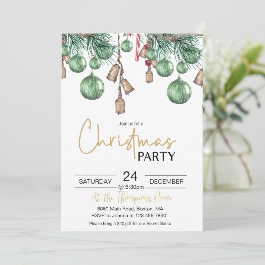 Noël Baubles Dîner Fête Invitation (Debout devant)
