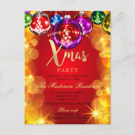 Noël Baubles Fête Noël Invitation (Devant)