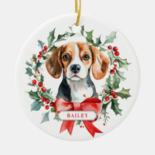 Noël Beagle chien Cercle en céramique ornement