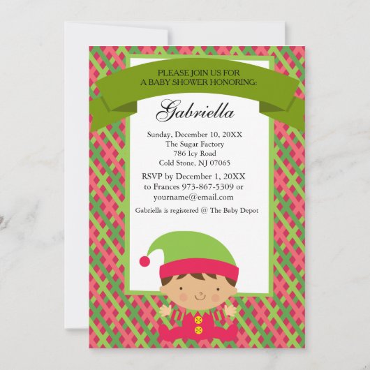 Noël bébé garçon elf - Invitation Baby shower (Devant)