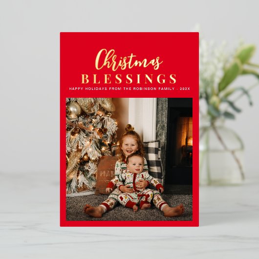 Noël bénédiction écriture or Carte de vacances (Debout devant)