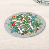 NOEL Berries en Greenery Kerstmis Ronde Kartonnen Onderzetter (Gebogen)