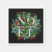 NOEL Berries Greenery Personalized Black Kerstmis Servet (Voorkant)
