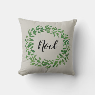 Noel Bienvenue Wreath Peinture Gris Coussin