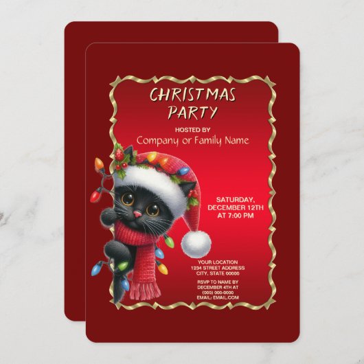 Noël Black Cat Fête Invitation (Devant / Derrière)