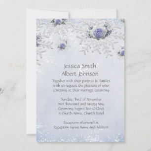 Noël Blue Roses Snowflakes Mariage Invitation