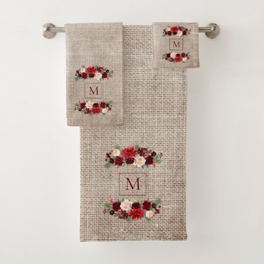 Noël Boho Chic Floral Branche Burlap Monogramme (En situation)