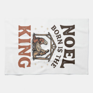 Noel Born Is the King Vintage Kerststal Kerstmis Theedoek