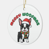 Noël Boston Terrier Ornement : Joyeux Woofmas (Gauche)