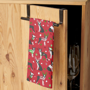 Noël Boston Terrier Serviette de cuisine