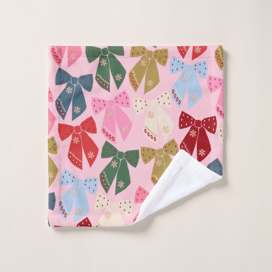 Noël Bows Coquette rose (Gant de toilette)