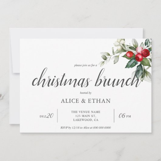 Noël Brunch Berry Invitation Feuille (Devant)