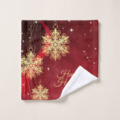 Noël cadeau Red Golden Snowflakes Holiday (Gant de toilette)