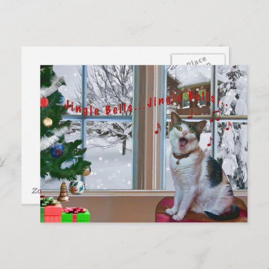 Noël, Chant Chat, Neige, Carte postale (Devant / Derrière)