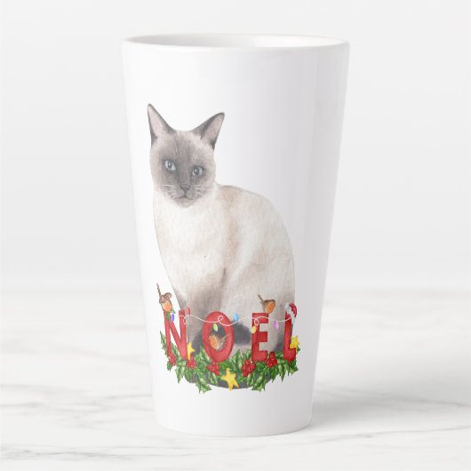 Noël Chat Siamese Aquarelle Latte Mug (Devant)